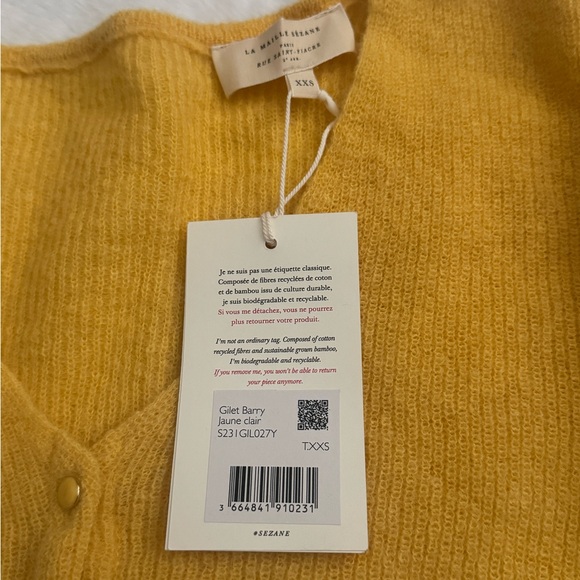 Sezane BARRY CARDIGAN yellow xxs/ NWT - Picture 6 of 10